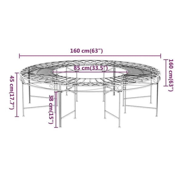 vidaXL Rund trädbänk Ø160 cm svart stål