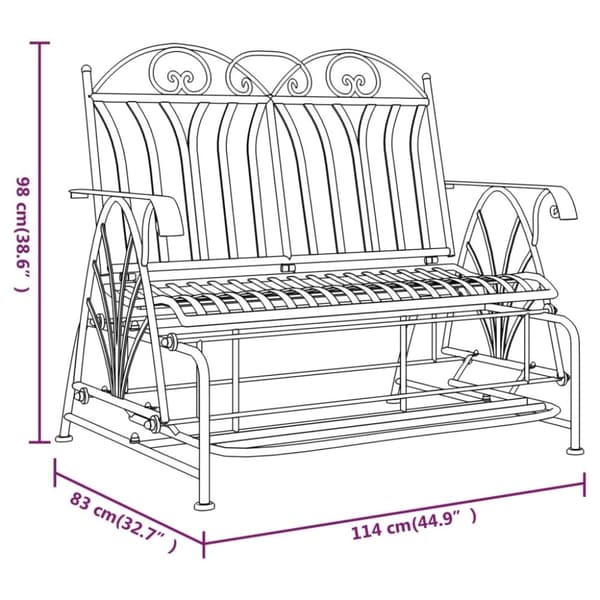 vidaXL Gyngebenk 2 seter 114 cm svart stål