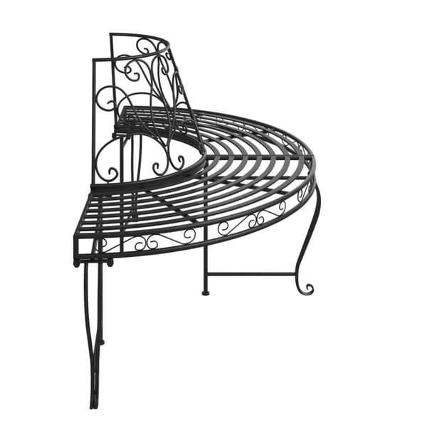 vidaXL Halvrund trädbänk Ø160 cm svart stål