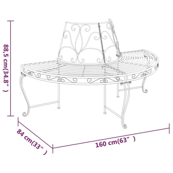 vidaXL Halvrund trädbänk Ø160 cm svart stål