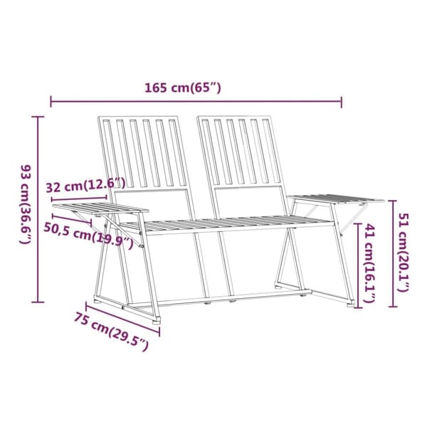 vidaXL 2-istuttava Puutarhapenkki 165 cm musta teräs