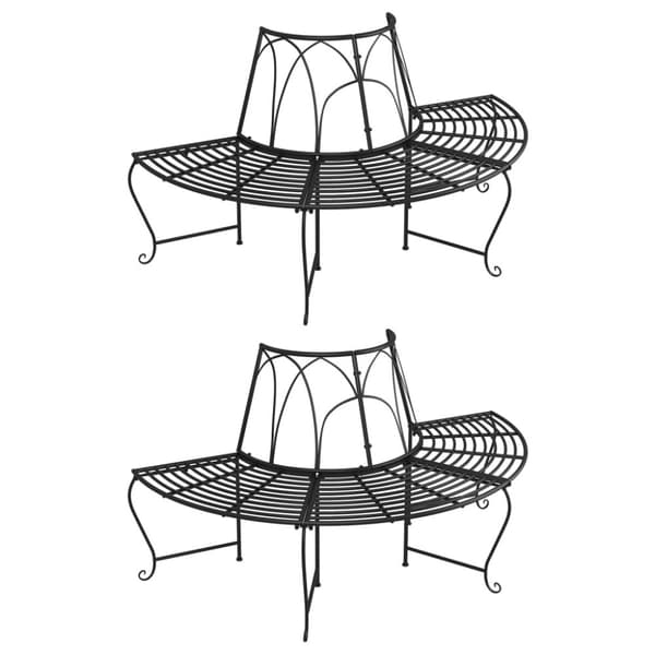 vidaXL Halvrund trädbänk 2 st Ø159 cm svart stål