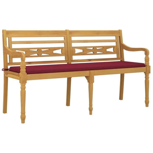 vidaXL Bataviabänk med vinröd dyna 150 cm massiv teak