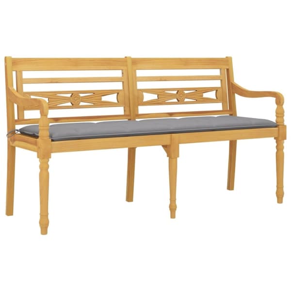 vidaXL Bataviabänk med grå dyna 150 cm massiv teak