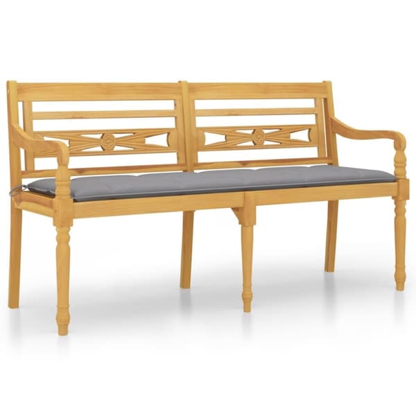 vidaXL Bataviabänk med grå dyna 150 cm massiv teak