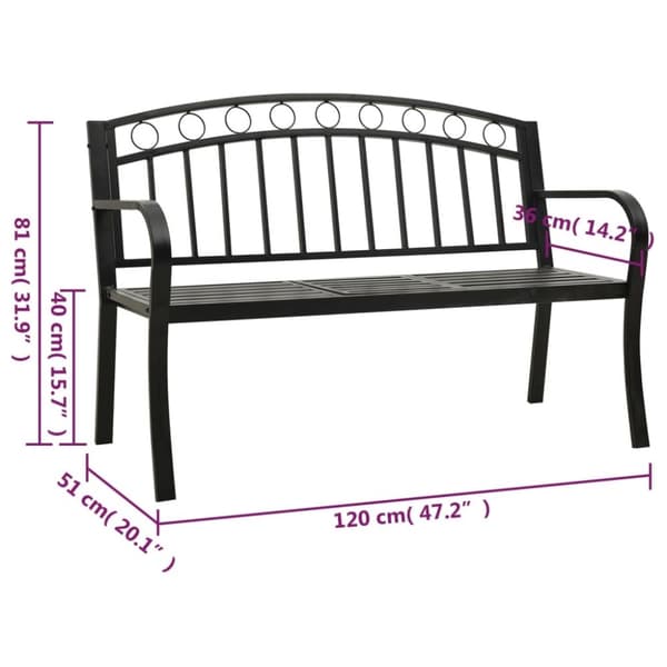 vidaXL Hagebenk med bord svart 120 cm stål