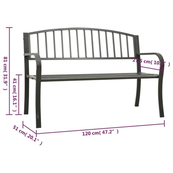 vidaXL Trädgårdsbänk grå 120 cm stål