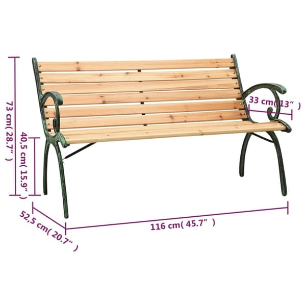 vidaXL Trädgårdsbänk 116 cm gjutjärn och massivt granträ