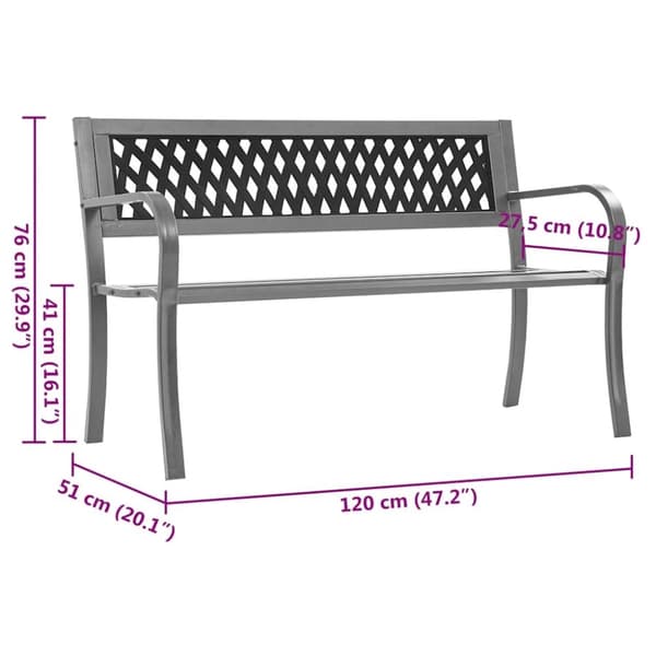 vidaXL havebænk 120 cm stål sort