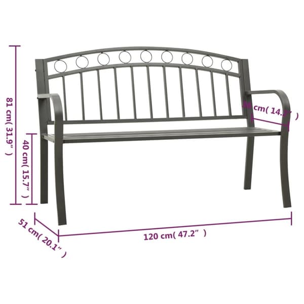 vidaXL Trädgårdsbänk grå 120 cm stål