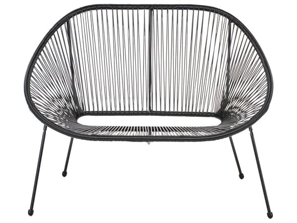 Havesofa Sort PE Rattan Stål 2 Personers 114 cm Moderne Udendørs Dobbeltsofa til Have Terrasse Havebænk Design Rattansofa