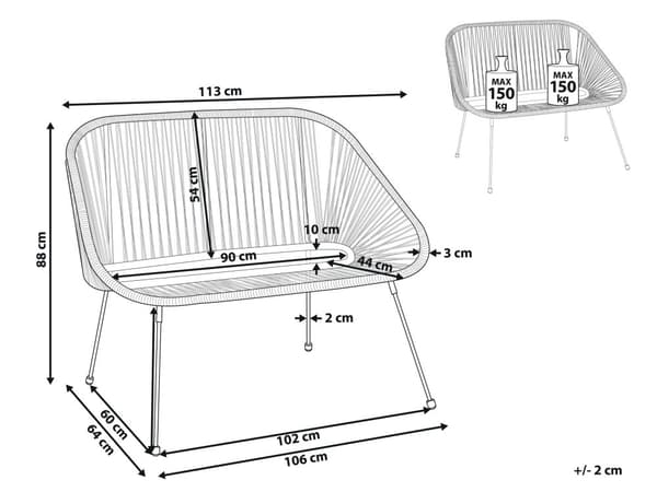 Hagesofa Svart Polyrotting Stål 114 cm Moderne design Minimalistisk Hagemøbler Uteplass Benk