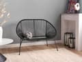 Miniatyrbild 4 av 9: Trädgårdsbänk Svart Konstrotting Stål 114 cm Rund Papasan Modern Design Vardagsrum Trädgård