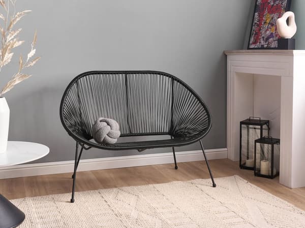 Trädgårdsbänk Svart Konstrotting Stål 114 cm Rund Papasan Modern Design Vardagsrum Trädgård