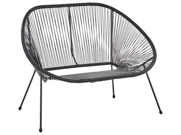 Trädgårdsbänk Svart Konstrotting Stål 114 cm Rund Papasan Modern Design Vardagsrum Trädgård