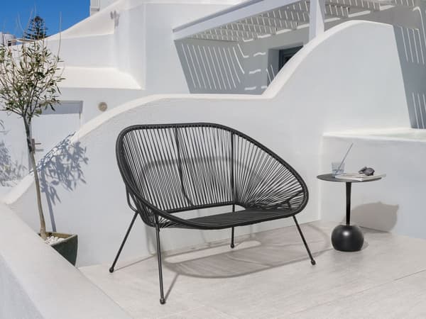 Trädgårdsbänk Svart Konstrotting Stål 114 cm Rund Papasan Modern Design Vardagsrum Trädgård