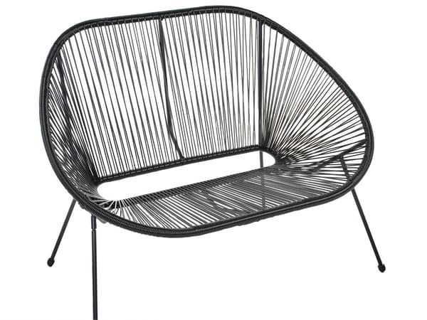 Puutarhapenkki musta 114 x 88 x 78 cm polyrottinki teräs kahdelle moderni boho