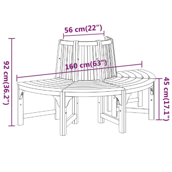 vidaXL Halvrund trebenk Ø160 cm heltre eukalyptus
