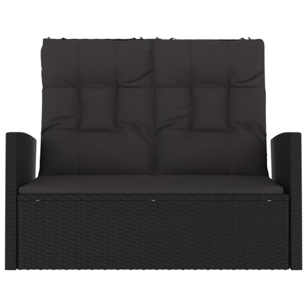 vidaXL havebænk med hynder 118 cm polyrattan sort