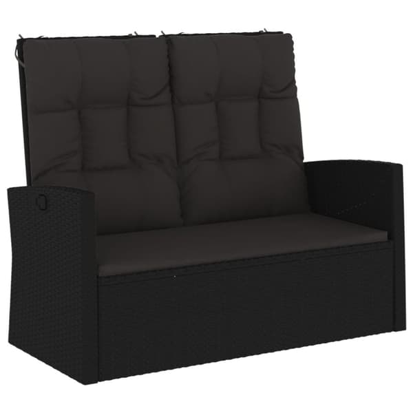 vidaXL havebænk med hynder 118 cm polyrattan sort