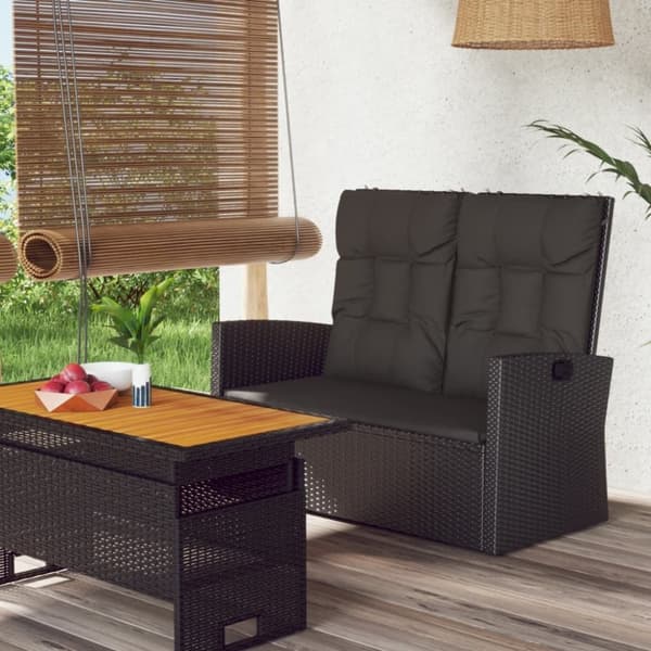 vidaXL havebænk med hynder 118 cm polyrattan sort