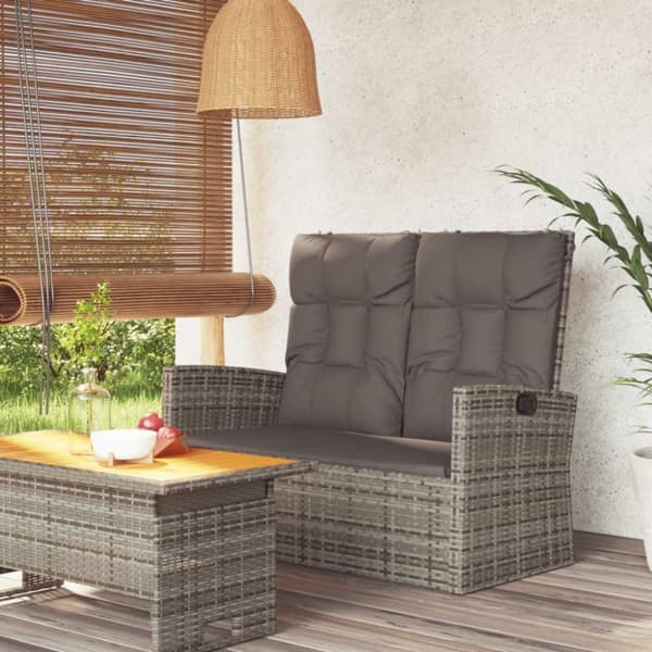 vidaXL havebænk med hynder 118 cm polyrattan grå