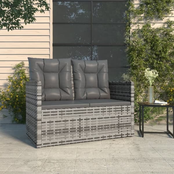 vidaXL havebænk med hynder 105 cm polyrattan grå