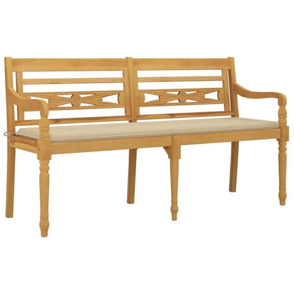 vidaXL Batavia-bænk med beige hynde 150 cm massivt teaktræ