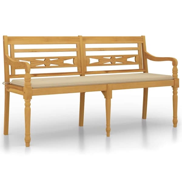 vidaXL Batavia-bænk med beige hynde 150 cm massivt teaktræ
