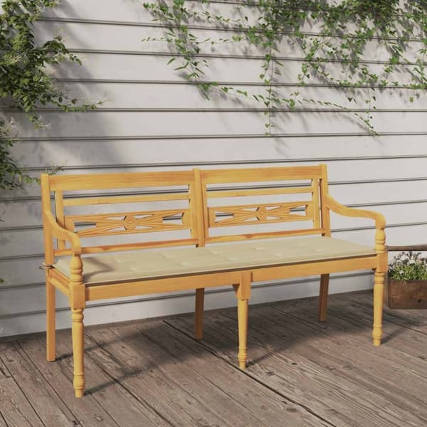 vidaXL Batavia-bænk med beige hynde 150 cm massivt teaktræ