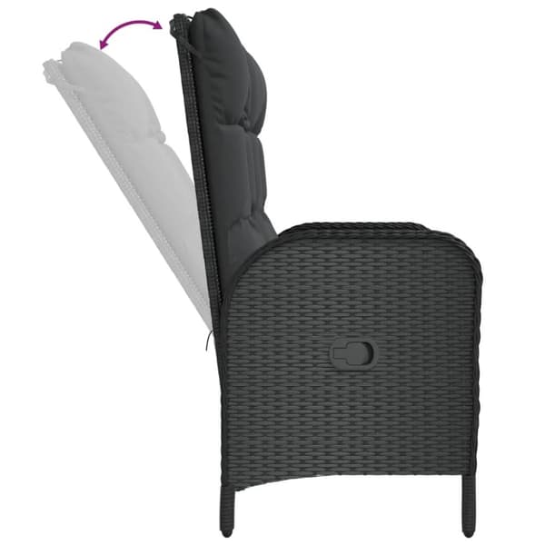 vidaXL havebænk med lænefunktion og hynder 107 cm polyrattan sort
