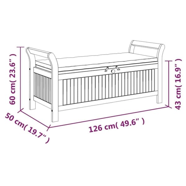 vidaXL Förvaringsbänk med dyna för trädgård 126 cm massiv akacia