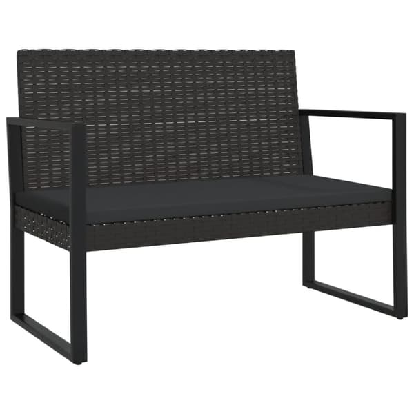 vidaXL Trädgårdsbänk med dynor svart 106 cm konstrotting