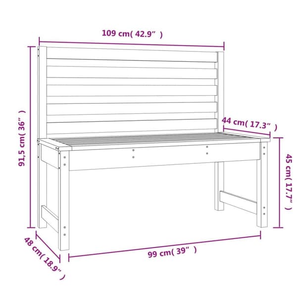vidaXL Hagebenk honningbrun 109 cm heltre furu