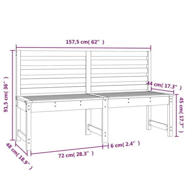 vidaXL Hagebenk hvit 157,5 cm heltre furu