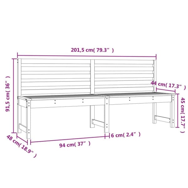 vidaXL Hagebenk svart 201,5 cm heltre furu