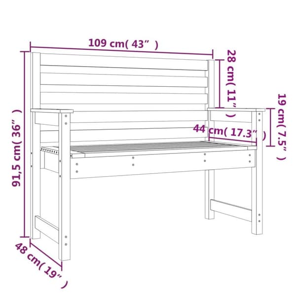 vidaXL Puutarhapenkki valkoinen 109x48x91,5 cm täysi mänty