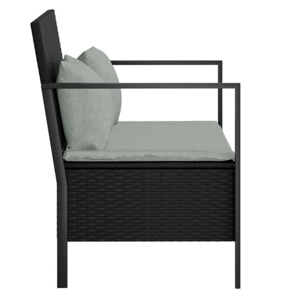vidaXL 2-personers havebænk med hynder polyrattan sort
