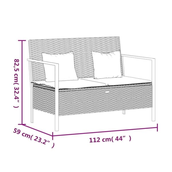 vidaXL 2-personers havebænk med hynder polyrattan sort
