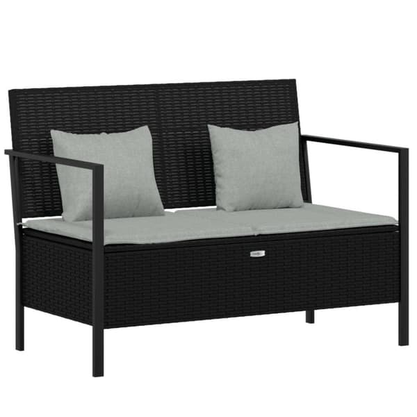 vidaXL 2-personers havebænk med hynder polyrattan sort