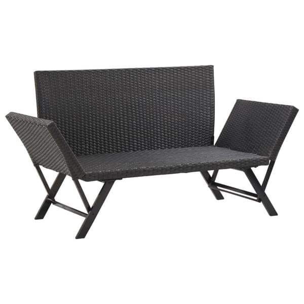 vidaXL Trädgårdsbänk med dynor svart 176 cm konstrottning