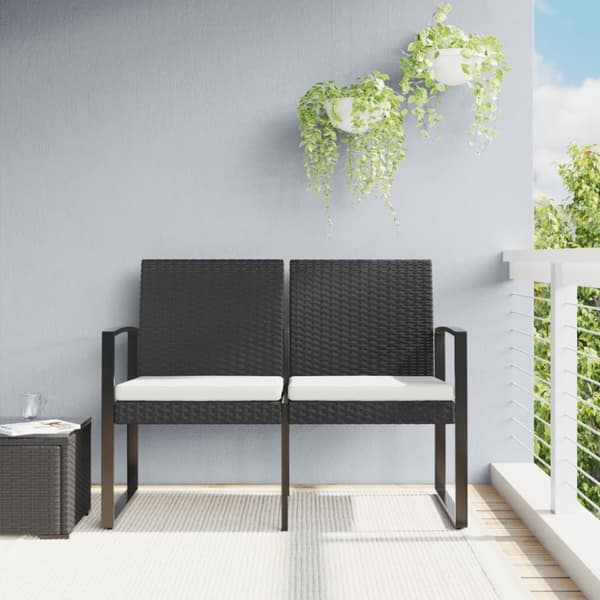 vidaXL 2-personers havebænk med hynder polyrattan sort