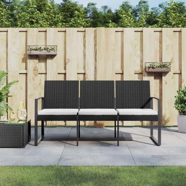 vidaXL 3-personers havebænk med hynder polyrattan sort