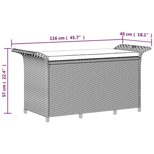 vidaXL havebænk med hynde 116x46x57 cm polyrattan grå