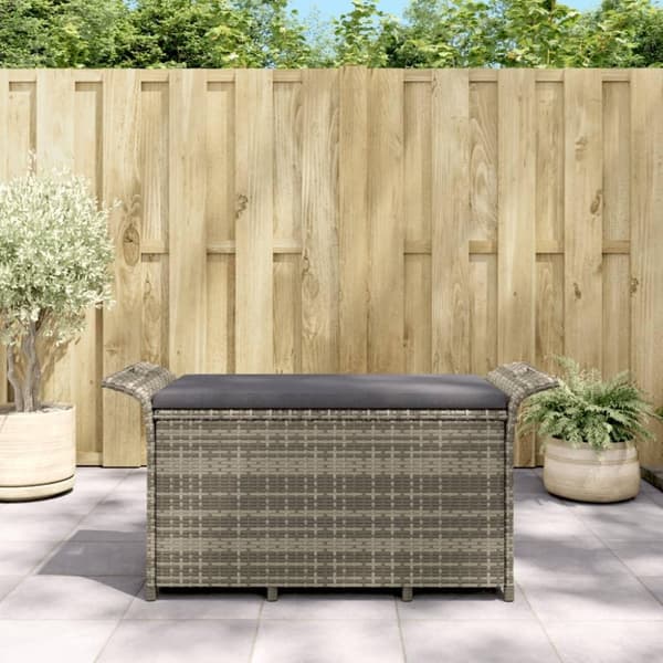 vidaXL havebænk med hynde 116x46x57 cm polyrattan grå