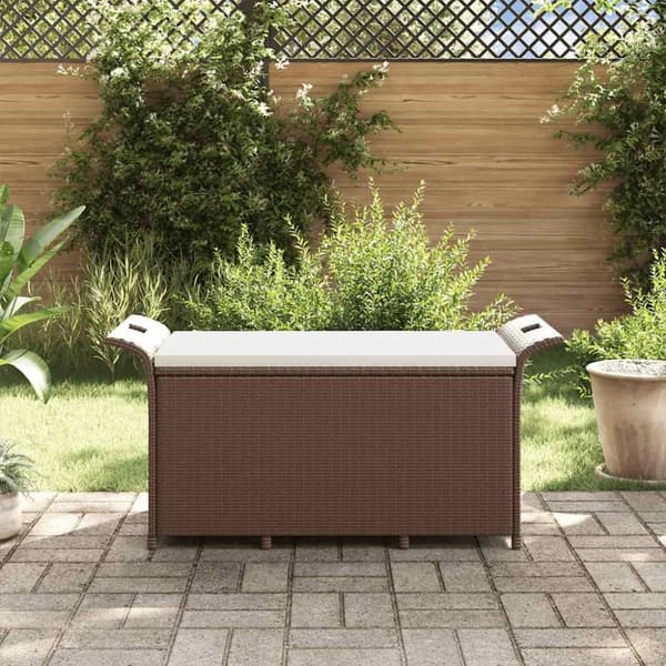 vidaXL havebænk med hynde 116x46x57 cm polyrattan brun