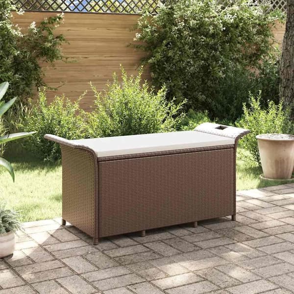 vidaXL havebænk med hynde 116x46x57 cm polyrattan brun