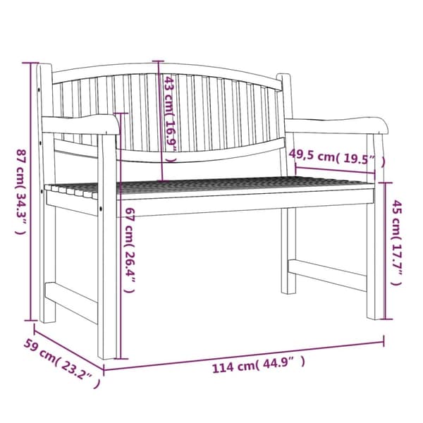 vidaXL Hagebenk 114x59x87 cm heltre teak