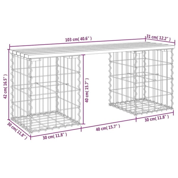 vidaXL havebænk med gabiondesign 103x31x42 cm massivt fyrretræ