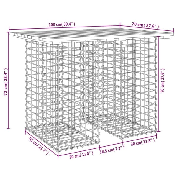 vidaXL Hagebenk gabiondesign 100x70x72 cm impregnert furu